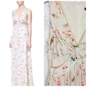 Zara | Cherry Blossoms & Birds Cut Out Maxi Dress Soft Yellow Sakura Floral Gown